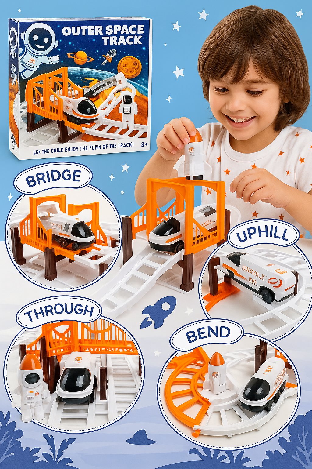 Astronaut Spaceship Track Set - Outer Space Toy Set for Kids