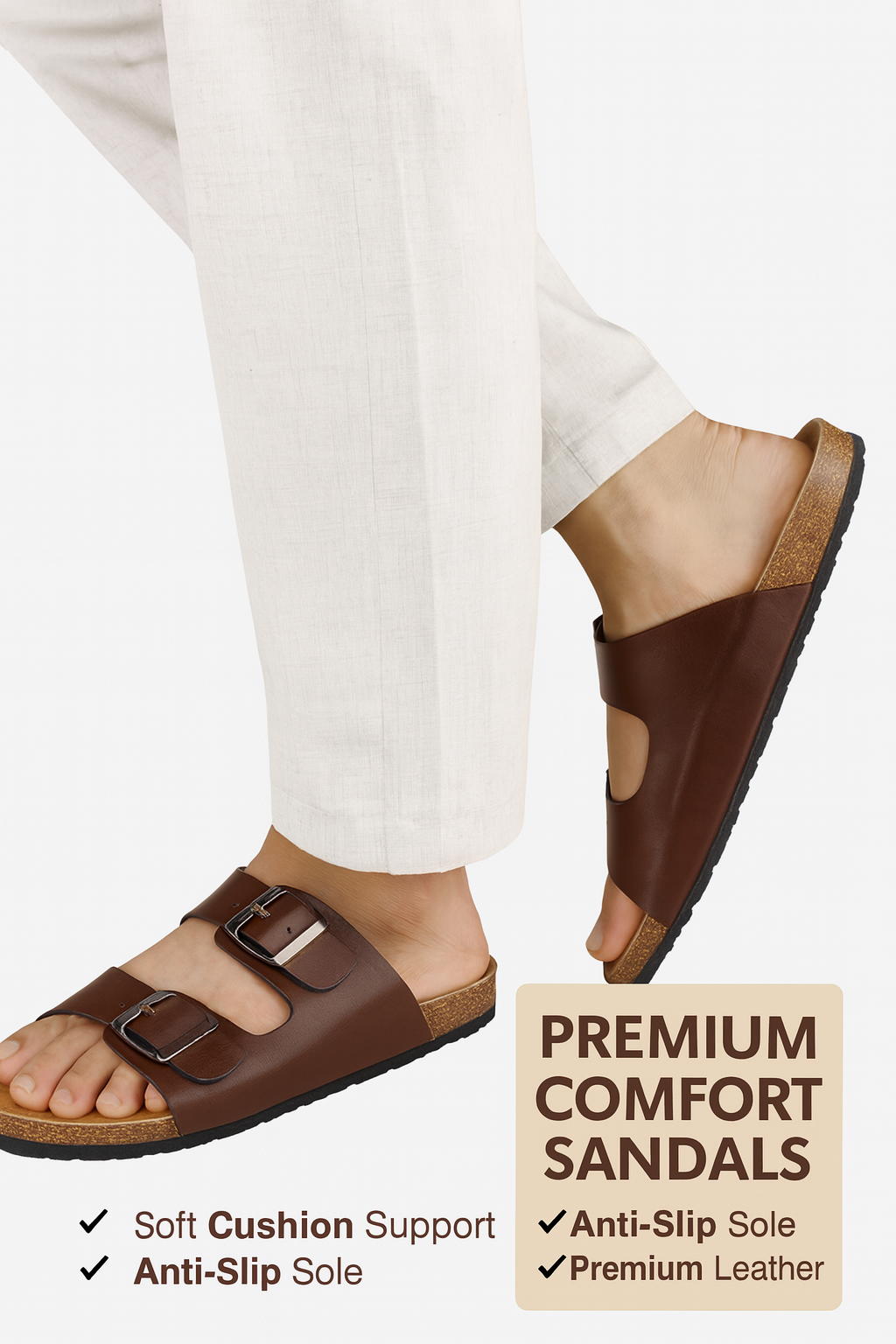 Velirin Premium Leather Comfort Sandals for Men – Lightweight Anti-Slip EVA Sole