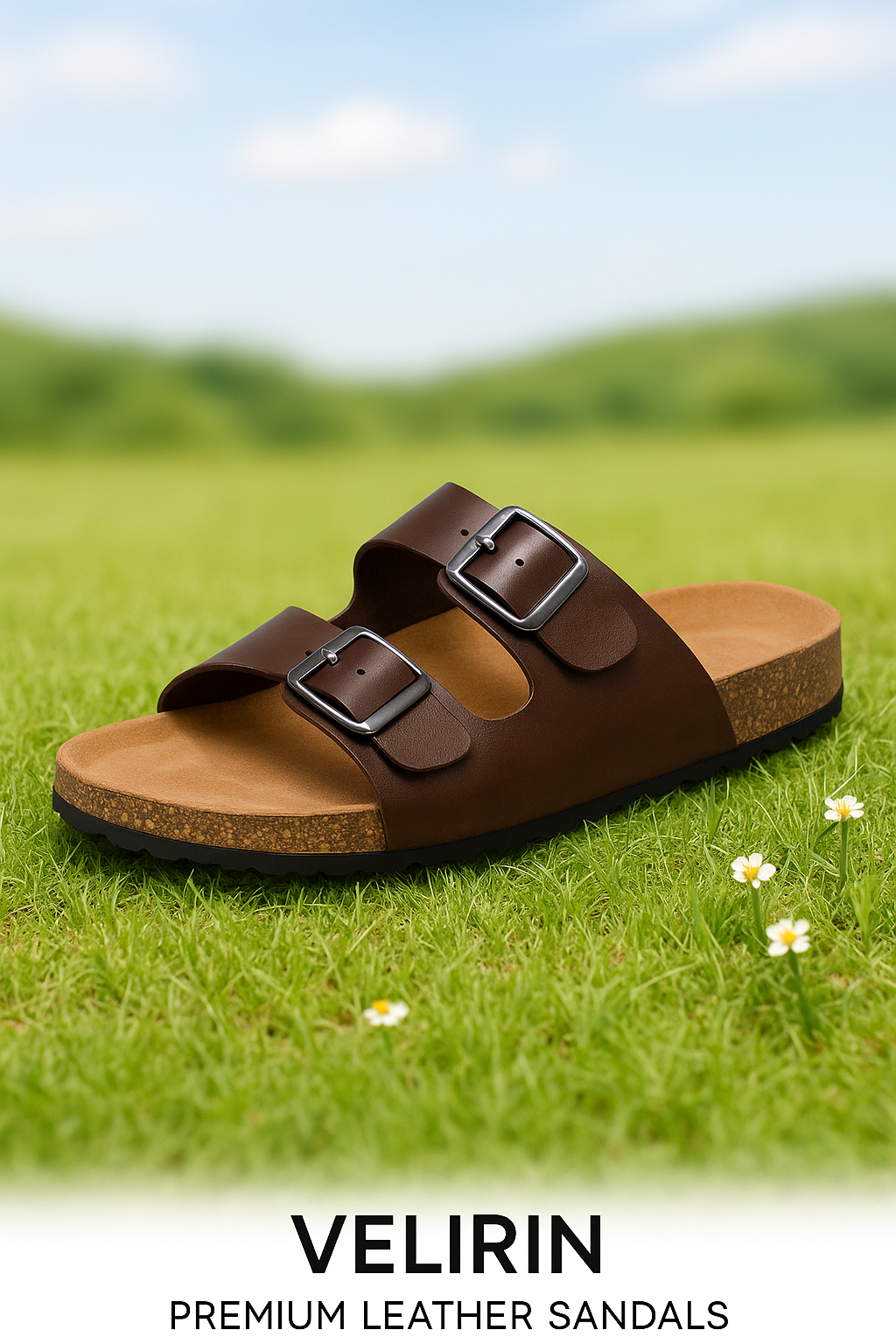 Velirin Premium Leather Comfort Sandals for Men – Lightweight Anti-Slip EVA Sole