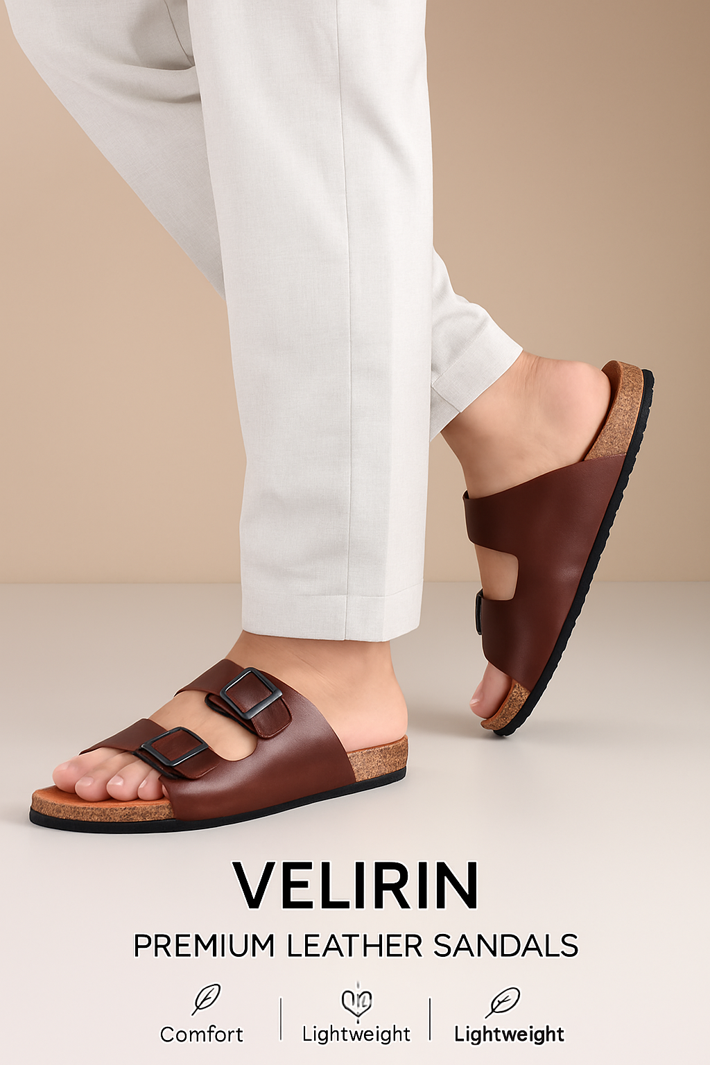 Velirin Premium Leather Comfort Sandals for Men – Lightweight Anti-Slip EVA Sole