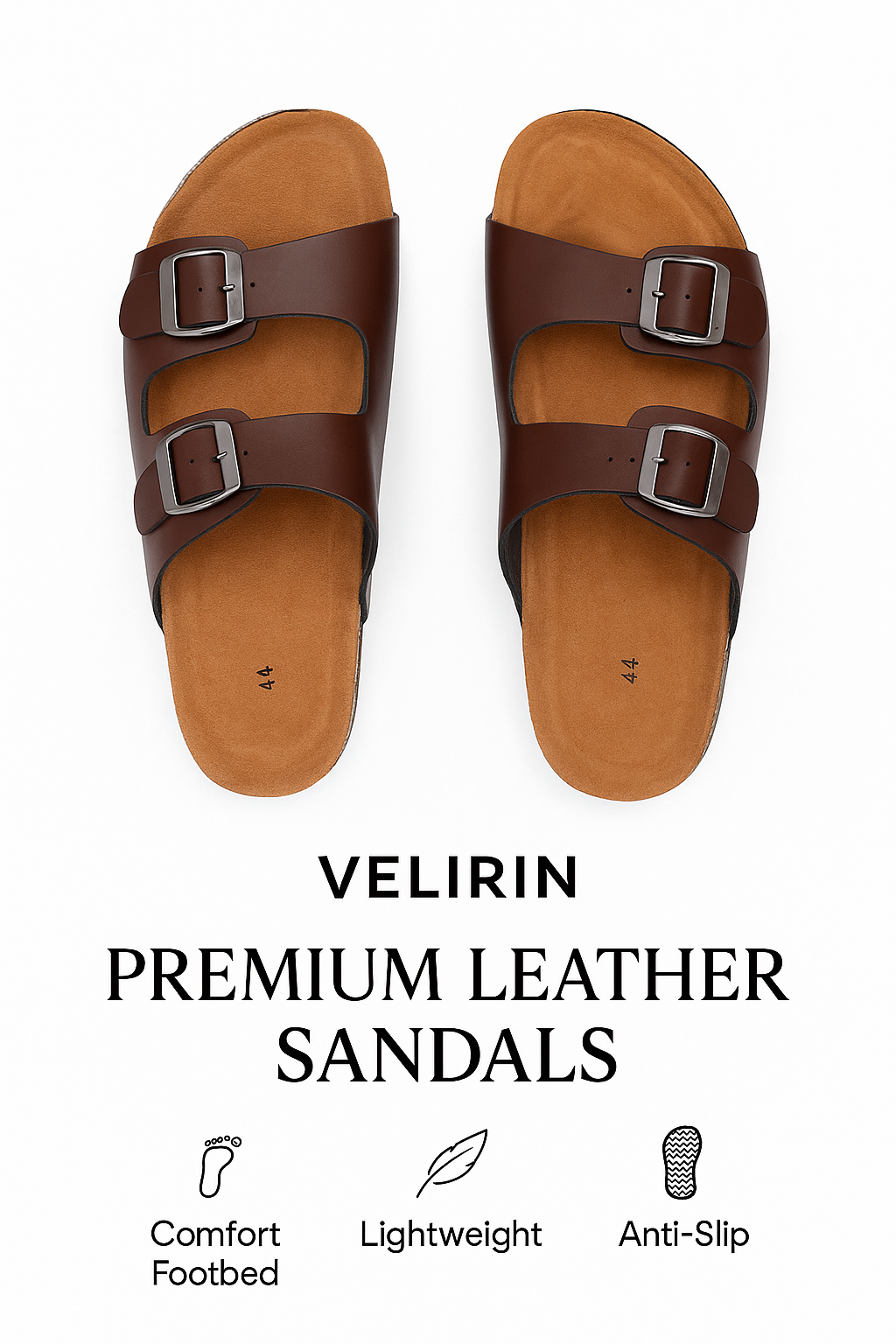 Velirin Premium Leather Comfort Sandals for Men – Lightweight Anti-Slip EVA Sole