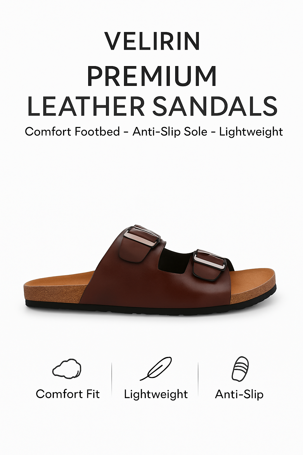 Velirin Premium Leather Comfort Sandals for Men – Lightweight Anti-Slip EVA Sole